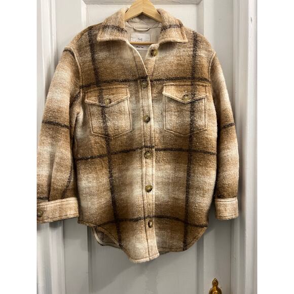 Aritzia Wilfred Free The Ganna Wool Long Sleeve Button Up Jacket Brown Plaid XS - Picture 3 of 7